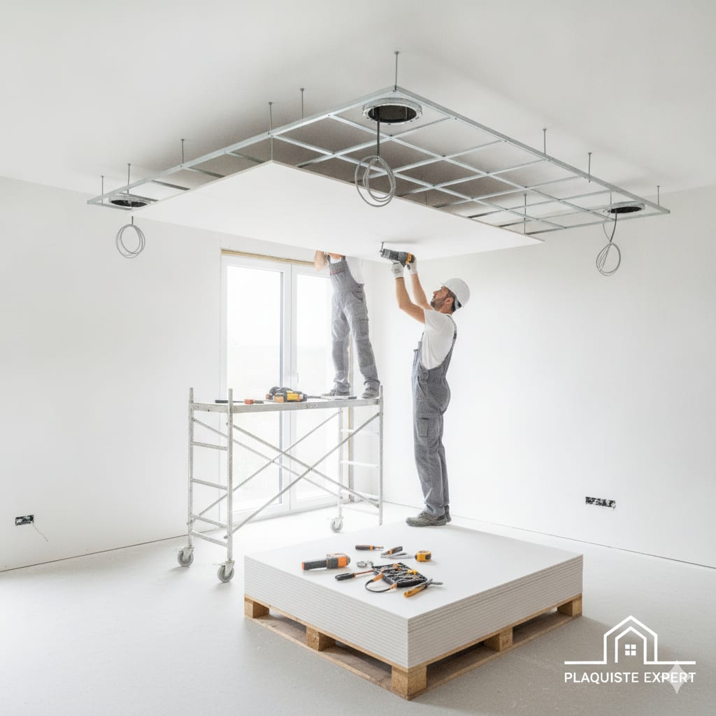 Faux-plafond suspendu avec spots encastrés